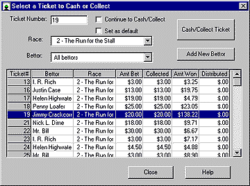 Select a Ticket to Cash - Sample Window (18552 bytes)